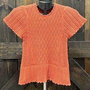 Democracy Crochet Peplum Sweater Size S Orange Ruffle Scalloped Hem